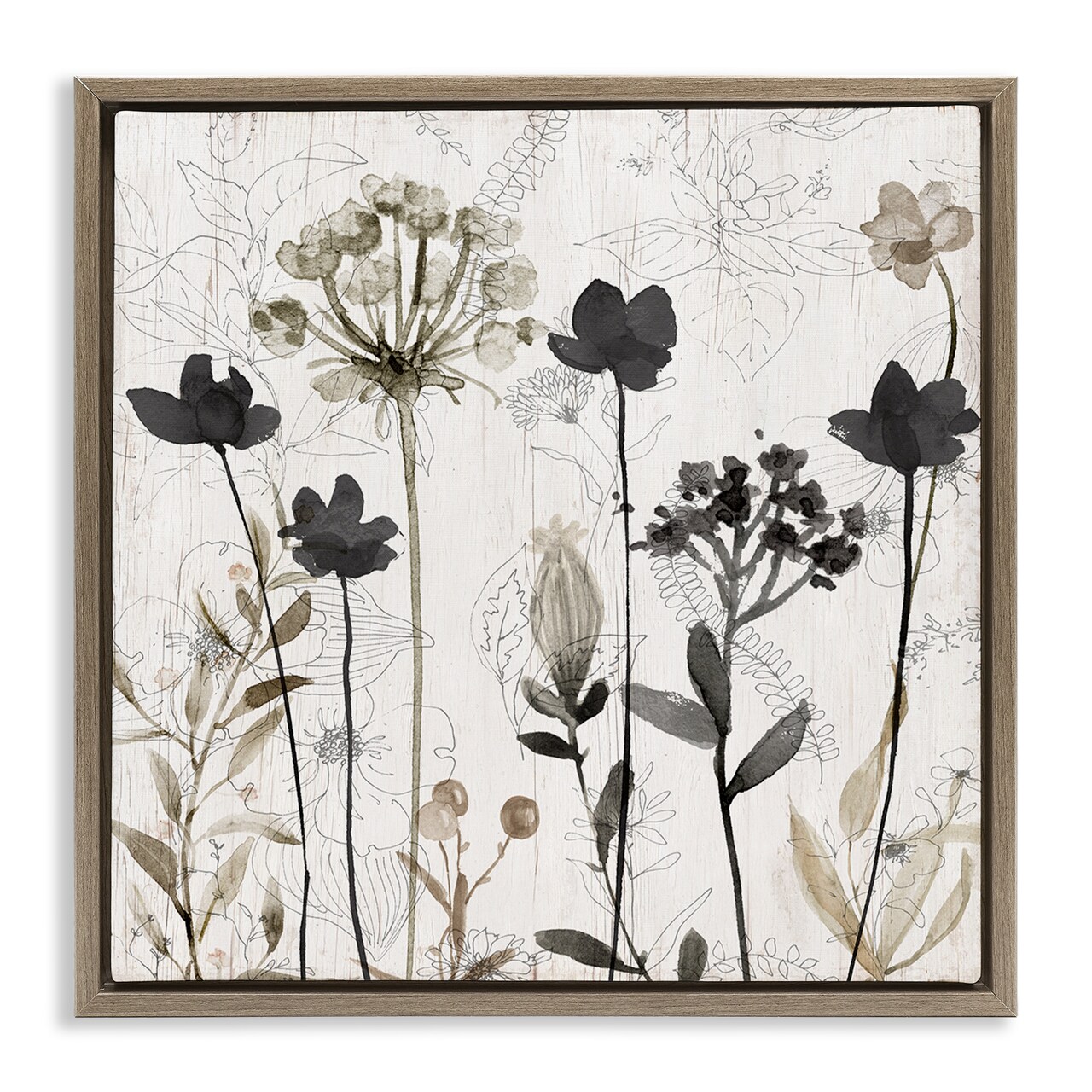 Stupell Industries Abstract Overlapping Flower Sprigs Framed Floater Canvas Wall Art